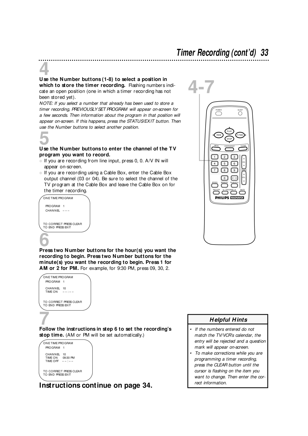 Philips CCA132AT owner manual Timer Recording cont’d, Rect information 