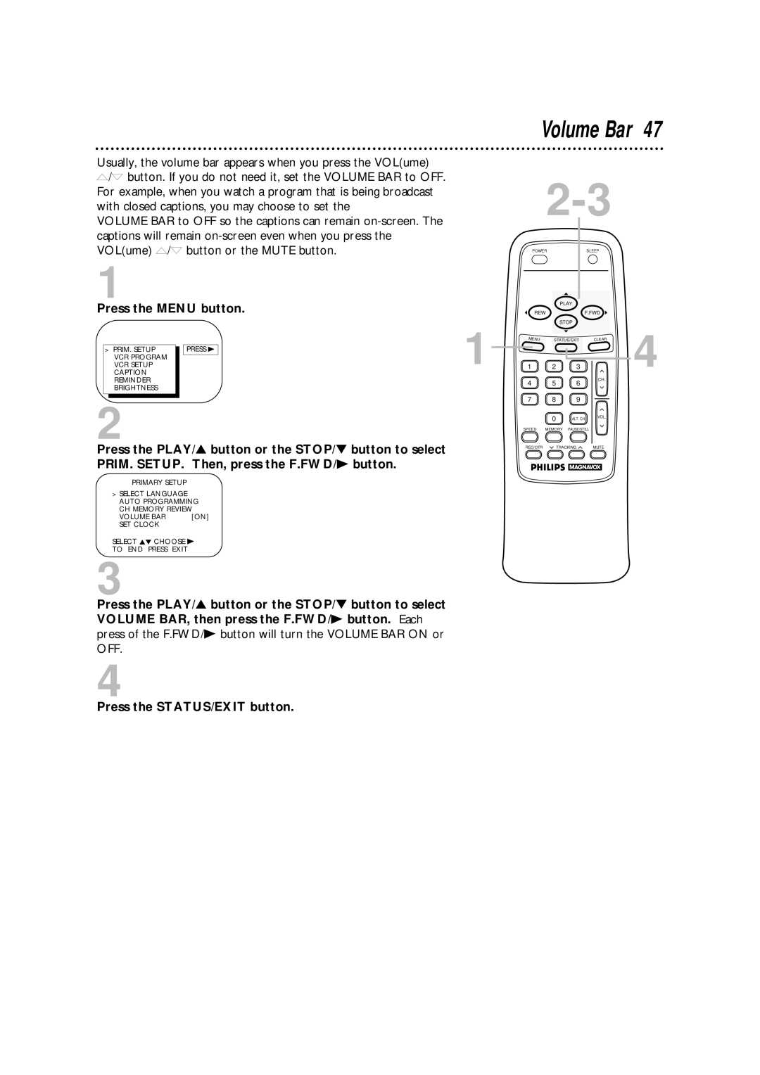 Philips CCA132AT owner manual Volume Bar 