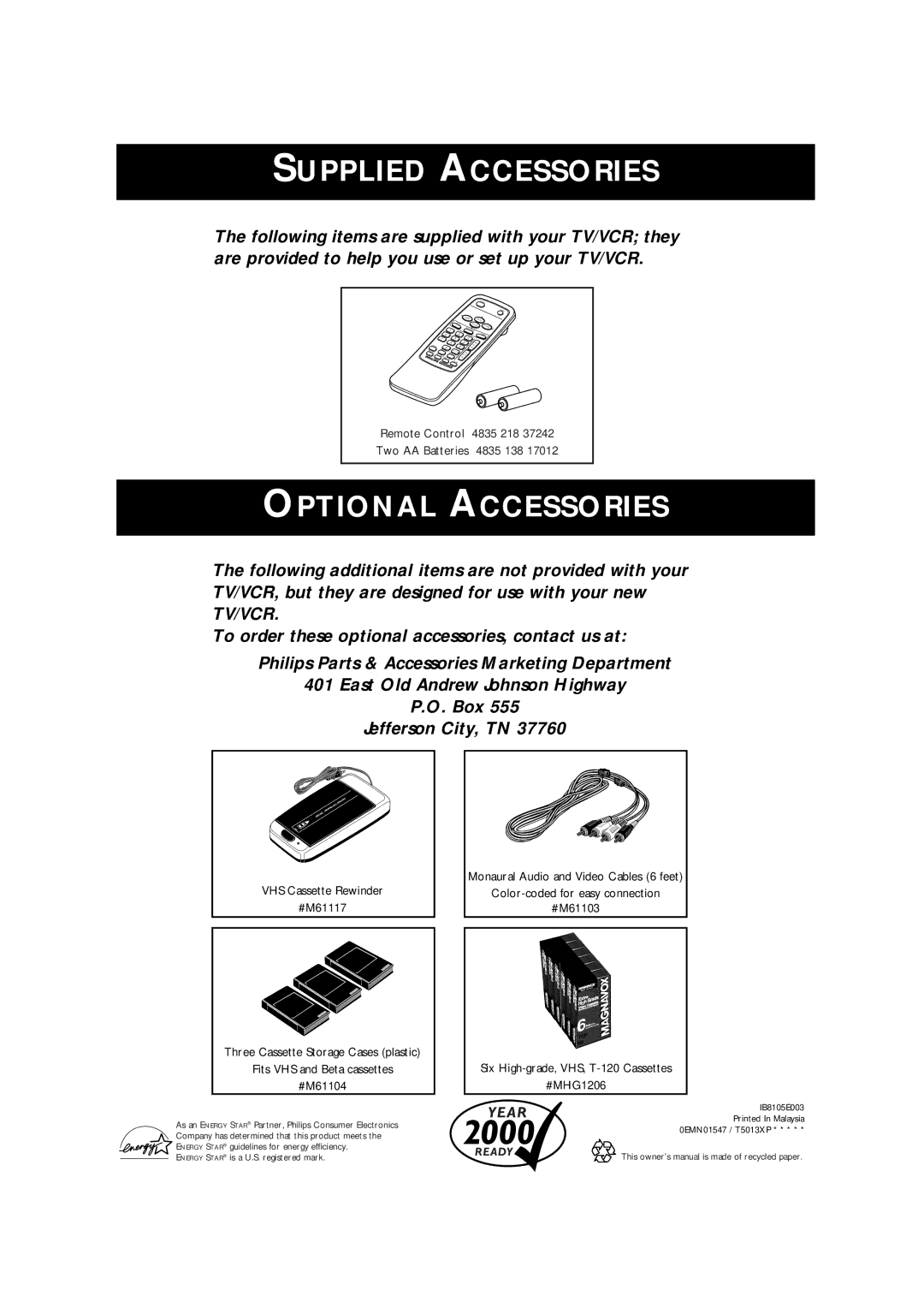 Philips CCA132AT owner manual Supplied Accessories 