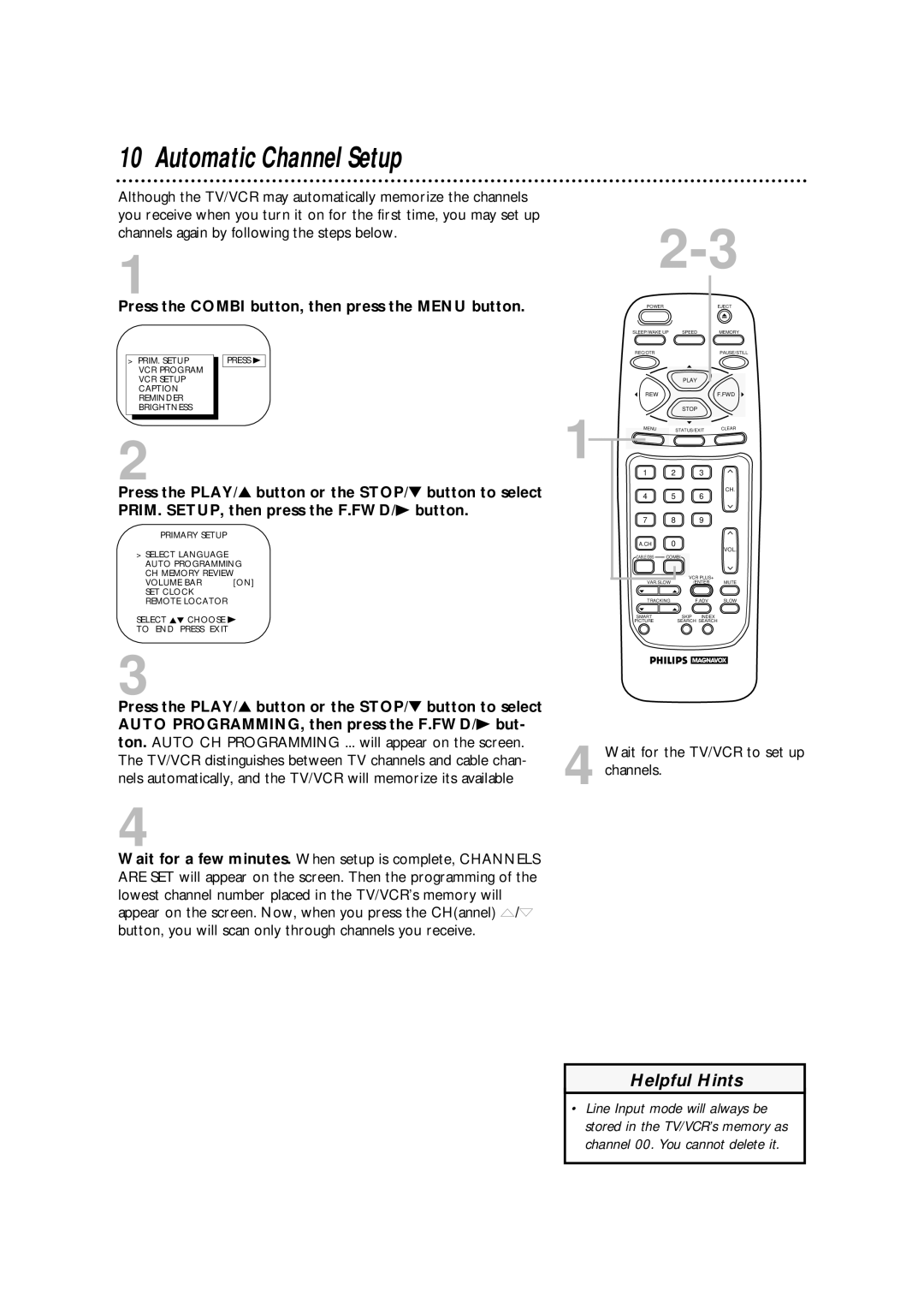 Philips CCA134AT owner manual Automatic Channel Setup, Press B 