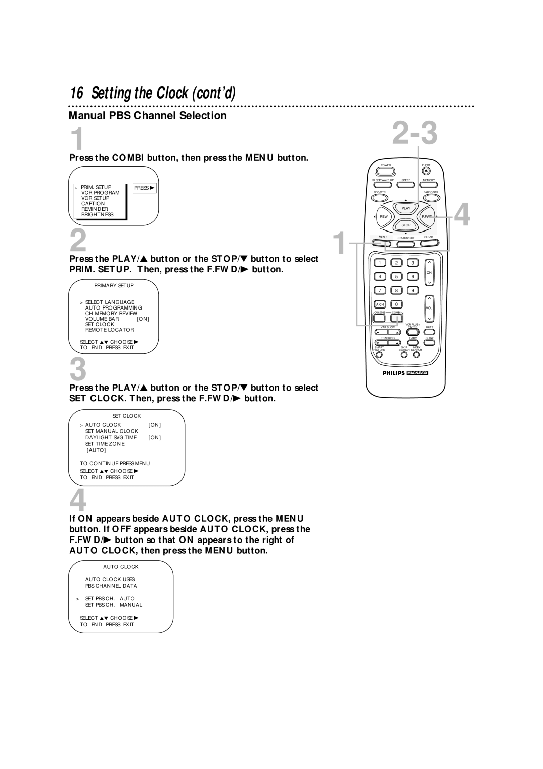 Philips CCA134AT owner manual Manual PBS Channel Selection 