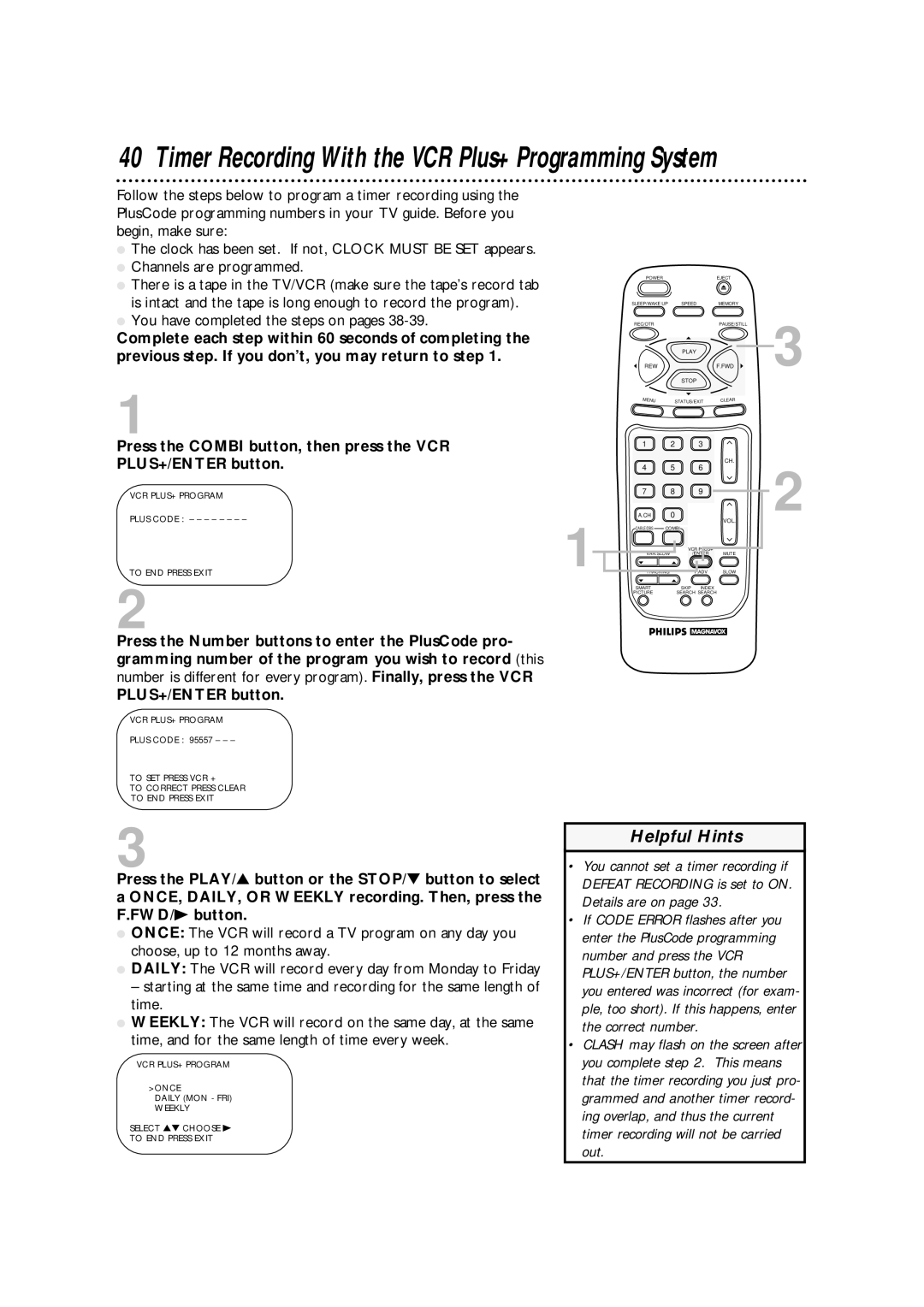 Philips CCA134AT owner manual You have completed the steps on pages, VCR PLUS+ Program 