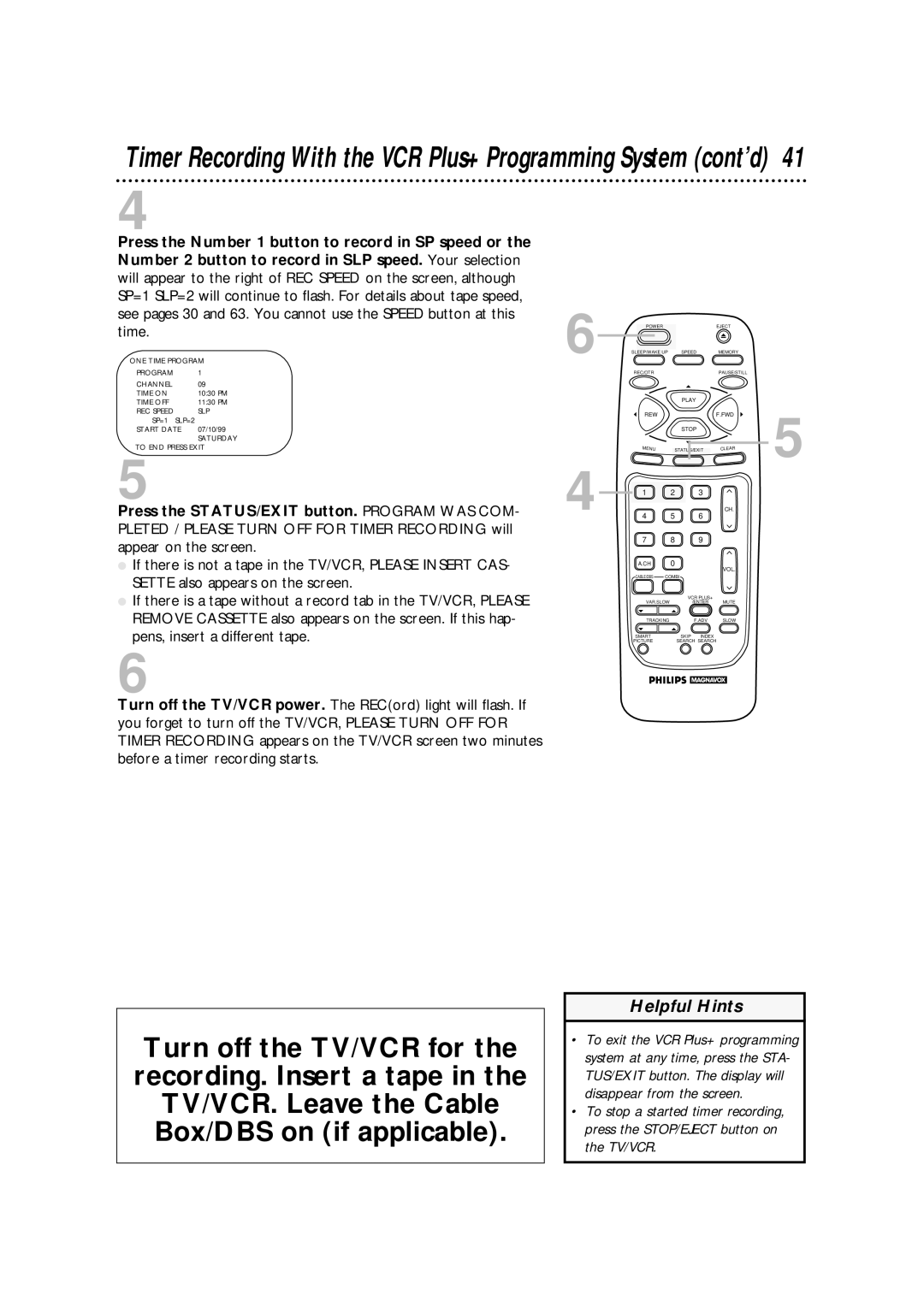 Philips CCA134AT owner manual Timer Recording With the VCR Plus+ Programming System cont’d 