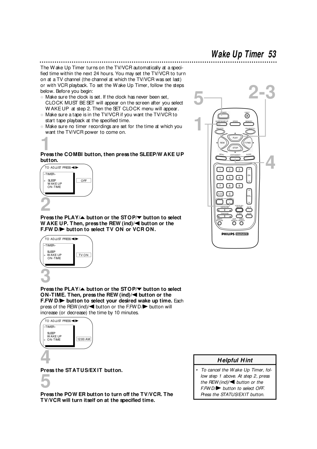 Philips CCA134AT owner manual Timer Sleep Wake UP TV on ON-TIME 