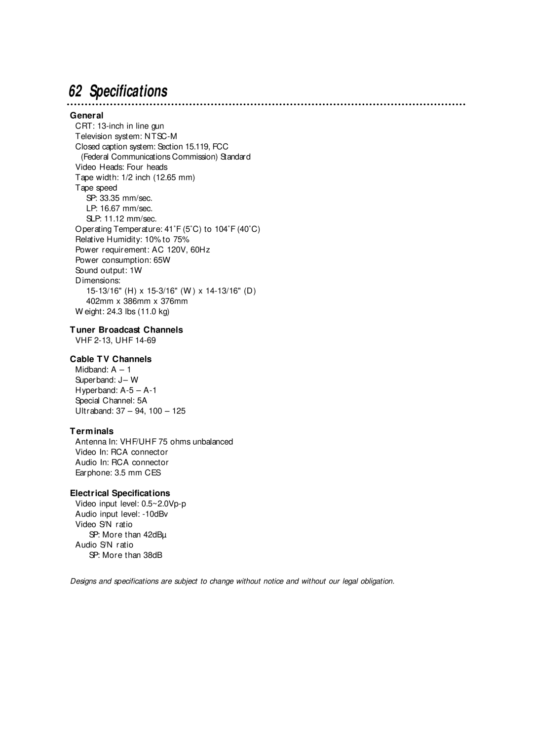 Philips CCA134AT owner manual Specifications 