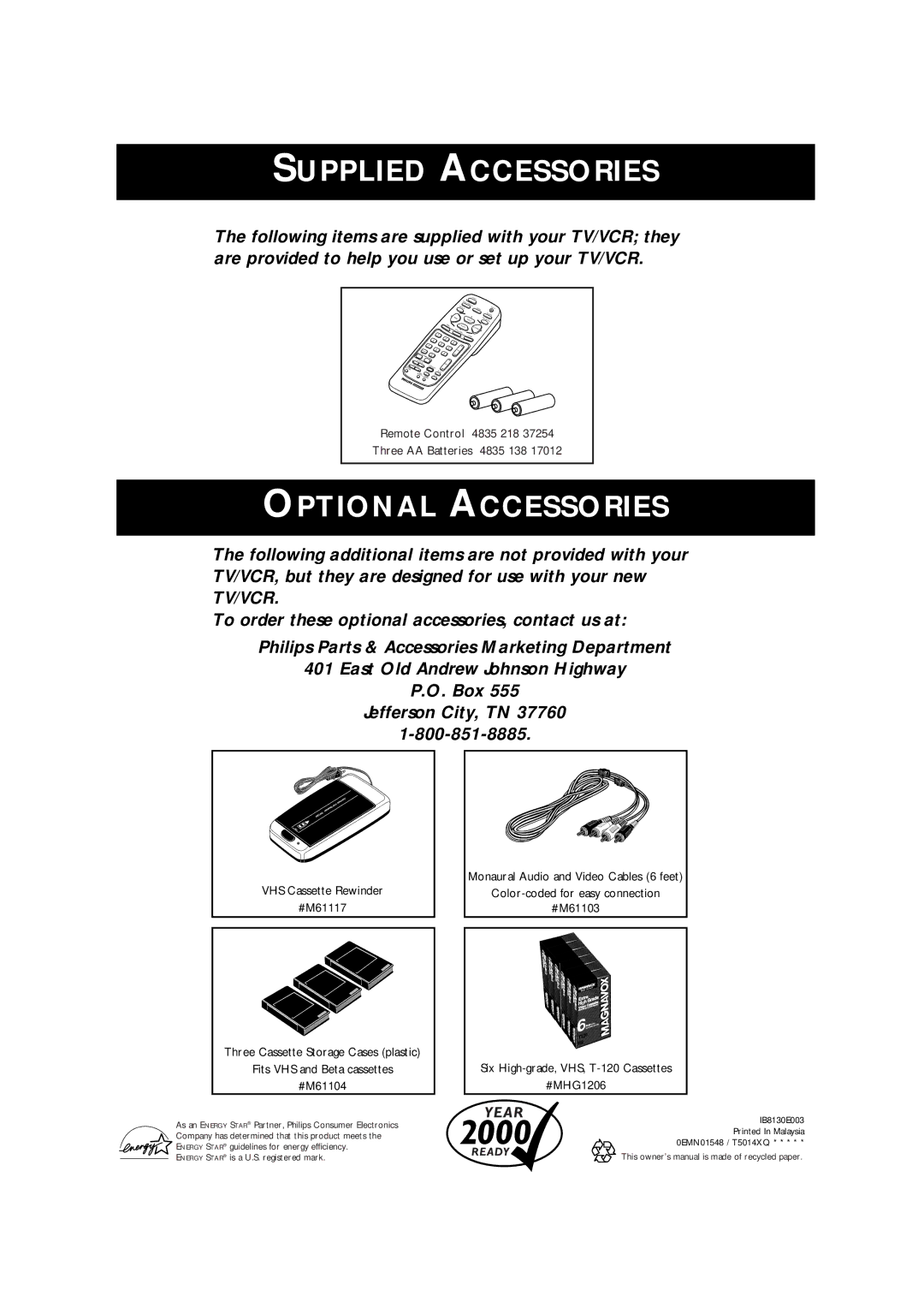 Philips CCA134AT owner manual Supplied Accessories 