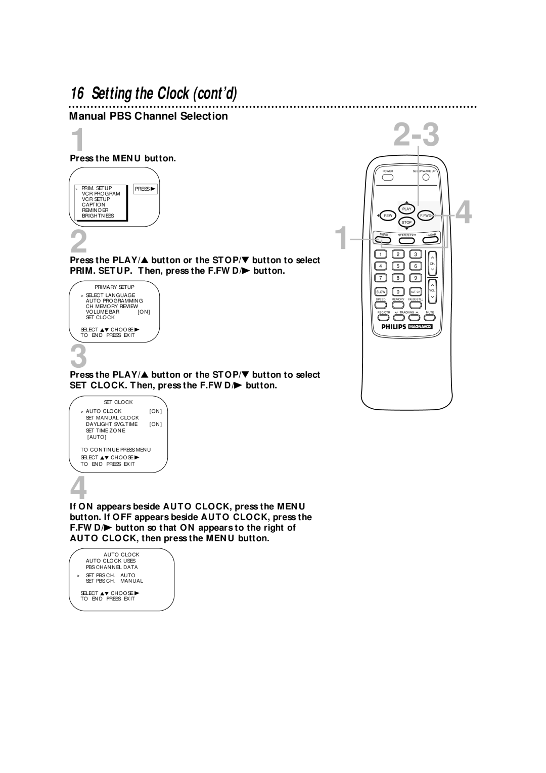 Philips CCA193AT owner manual Manual PBS Channel Selection 