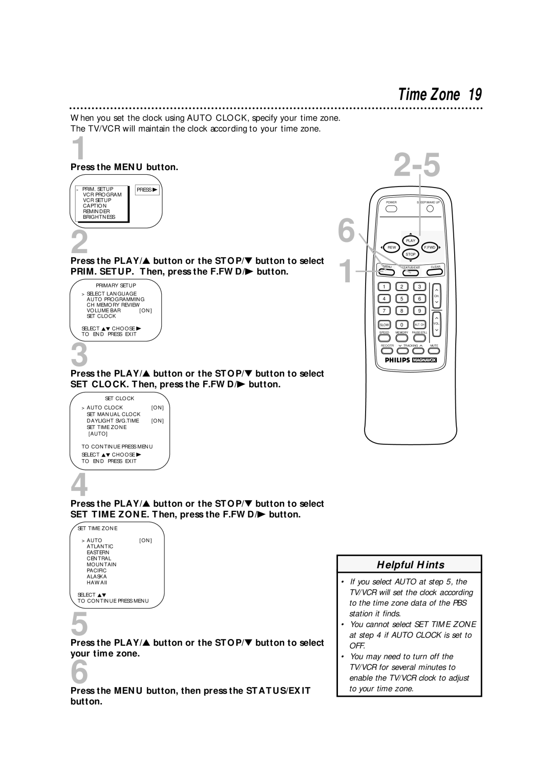 Philips CCA193AT owner manual Time Zone 