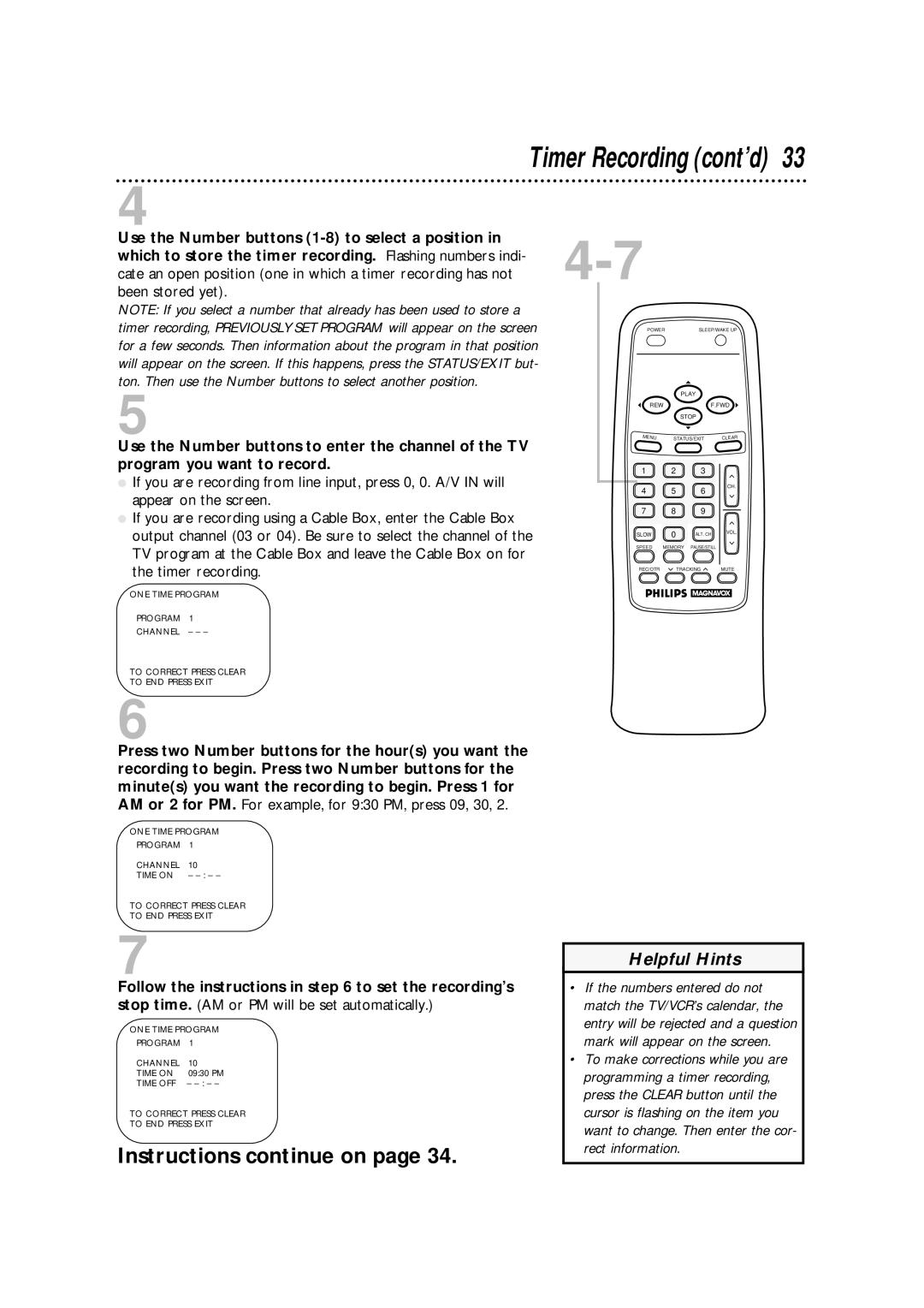 Philips CCA193AT owner manual Timer Recording cont’d 