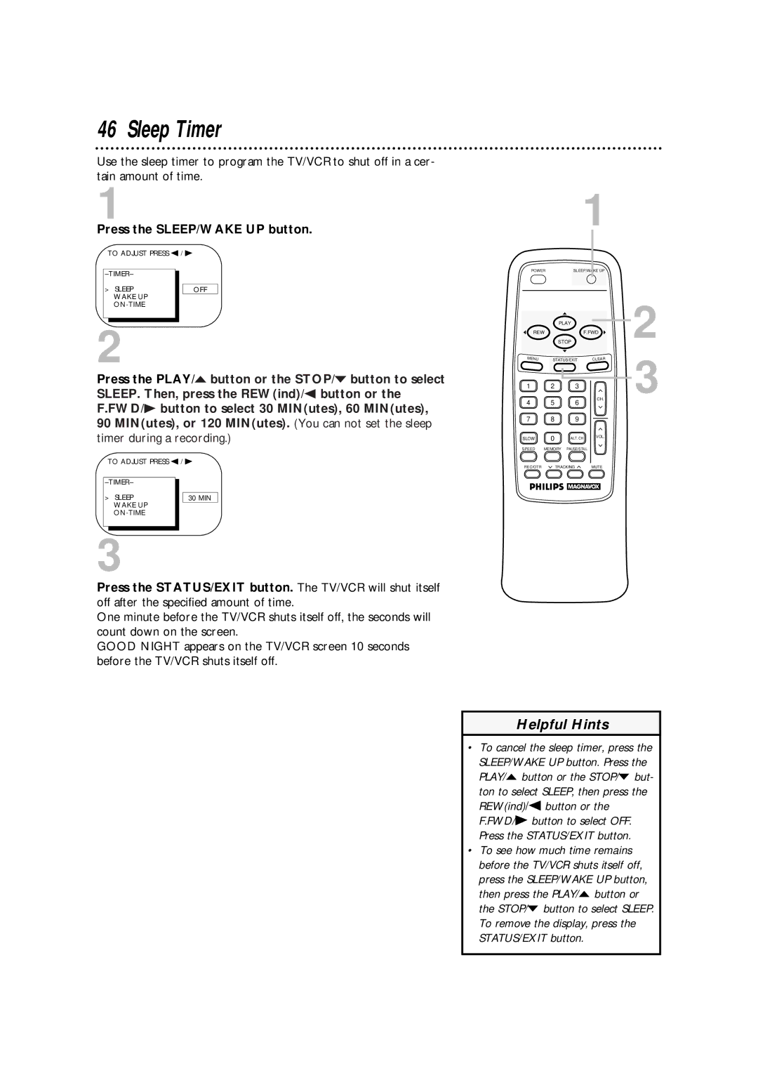 Philips CCA193AT owner manual Sleep Timer, Press the SLEEP/WAKE UP button 