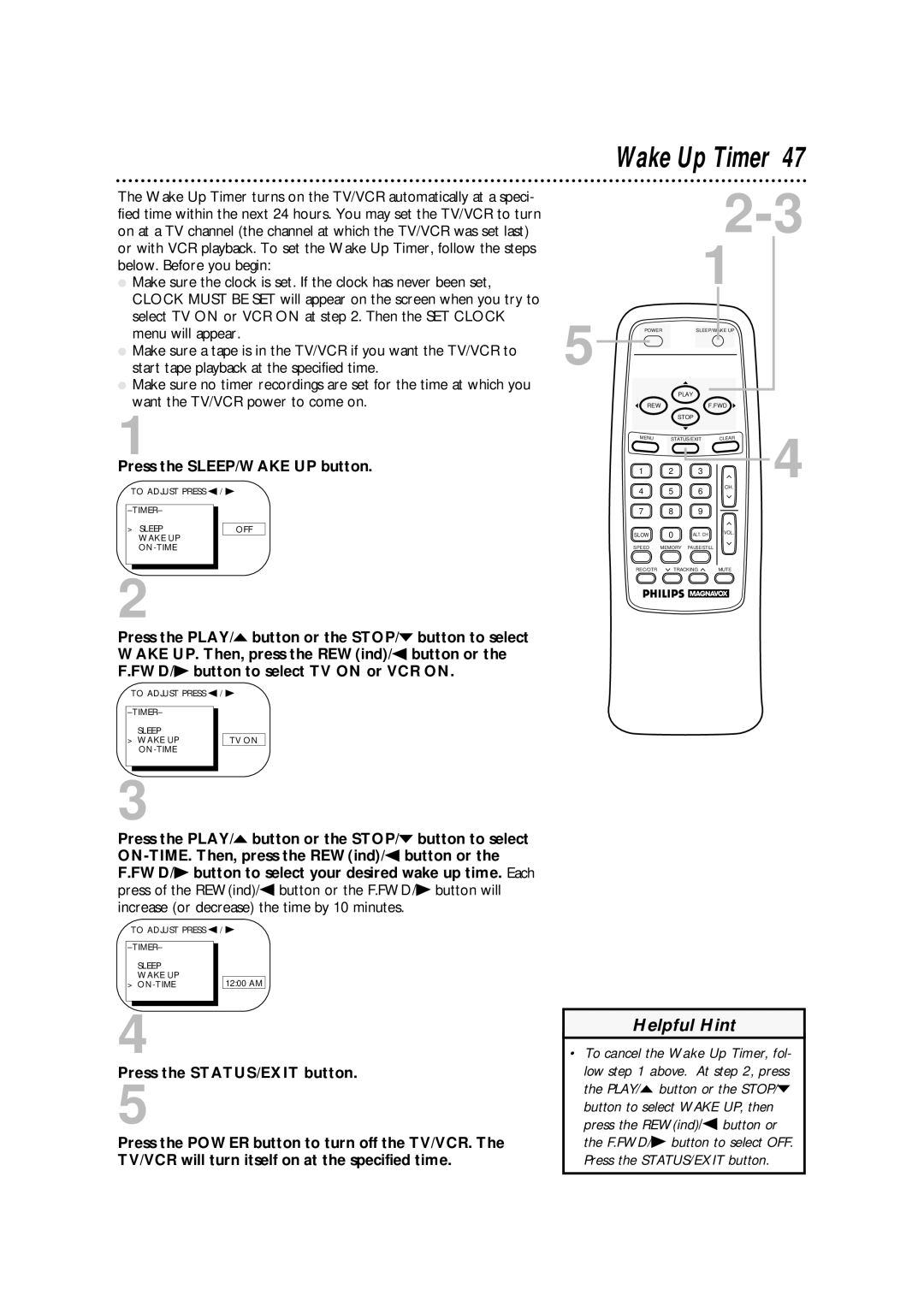 Philips CCA193AT owner manual Wake Up Timer 