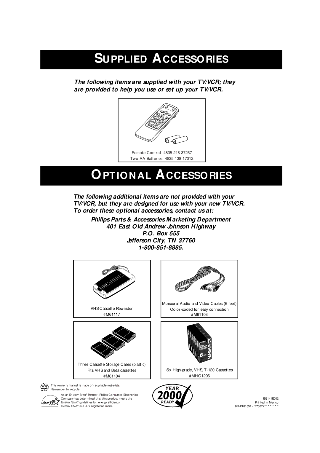 Philips CCA193AT owner manual Supplied Accessories 