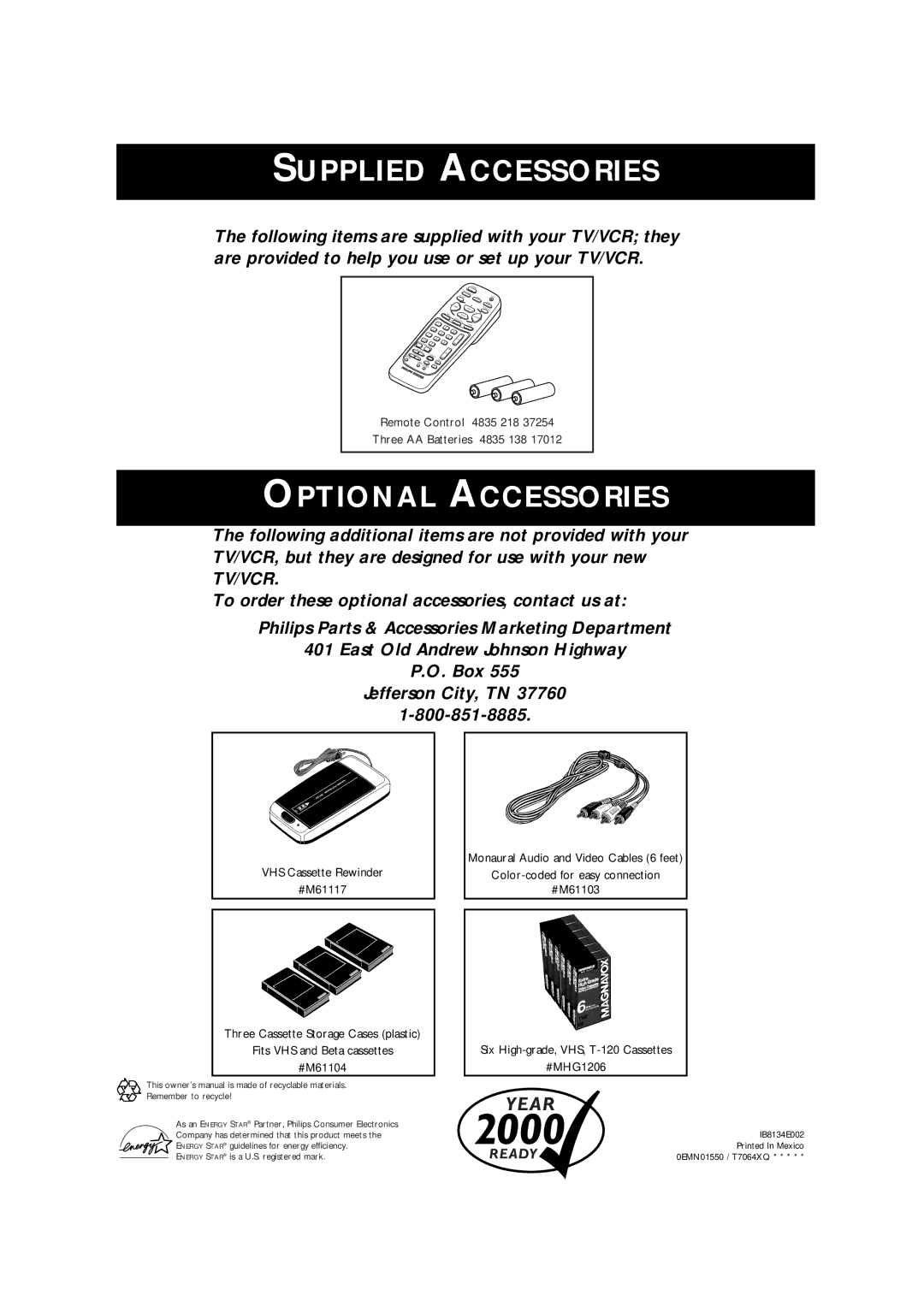 Philips CCA194AT owner manual Supplied Accessories 