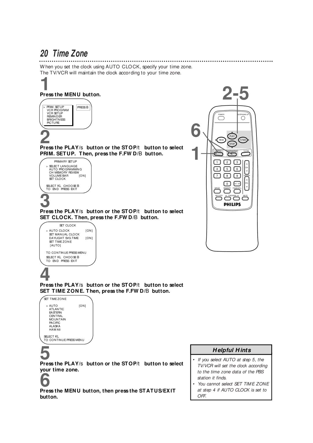 Philips CCB 092AT owner manual Time Zone 