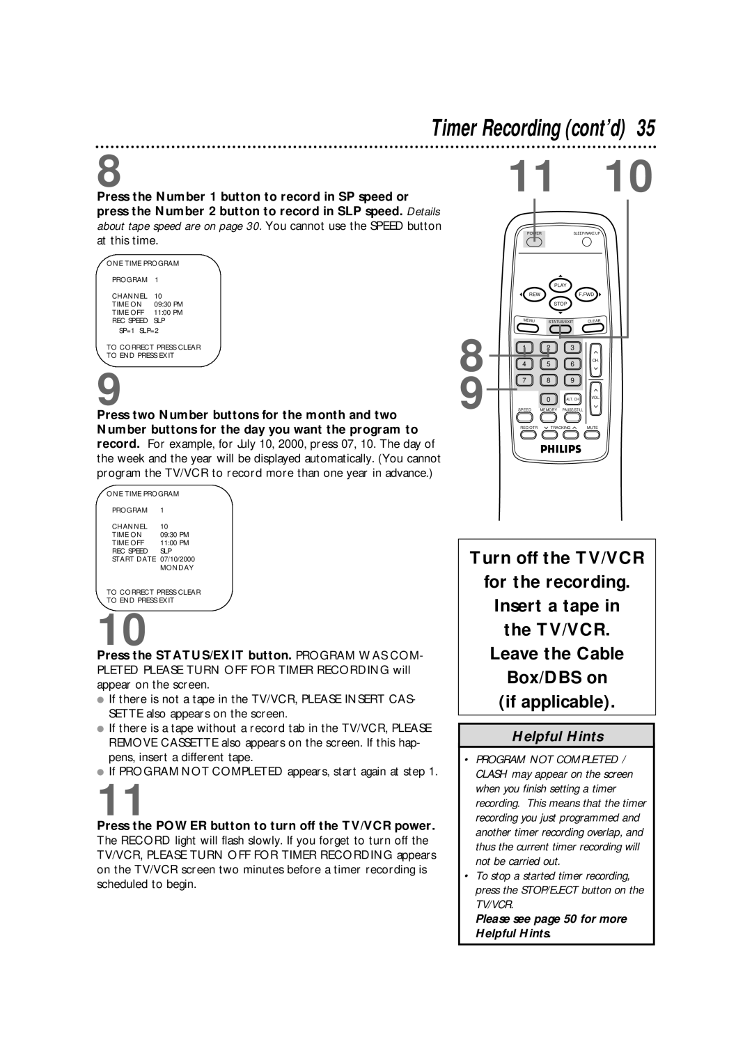 Philips CCB 092AT owner manual Timer Recording cont’d 