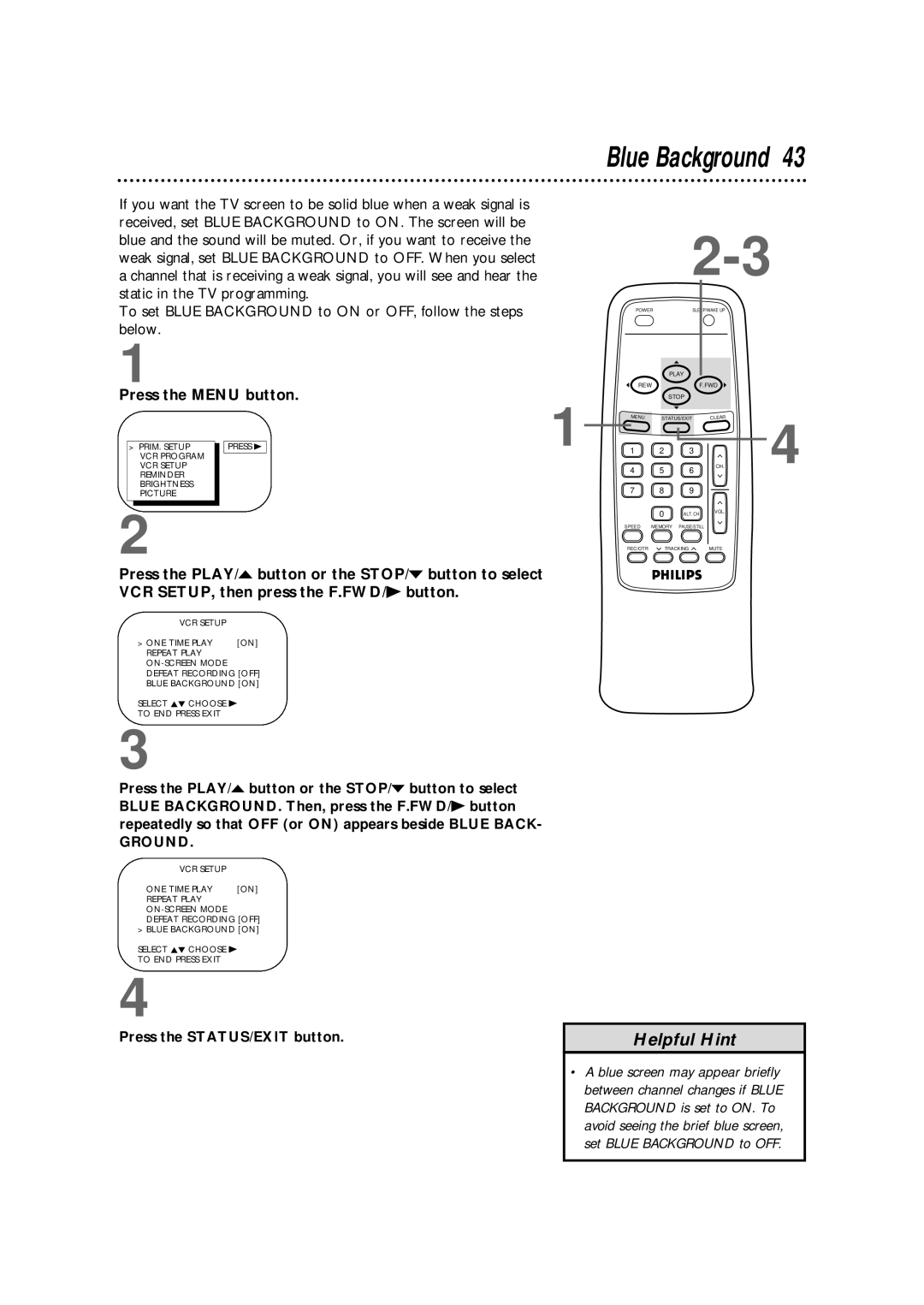 Philips CCB 092AT owner manual Blue Background, Ground 