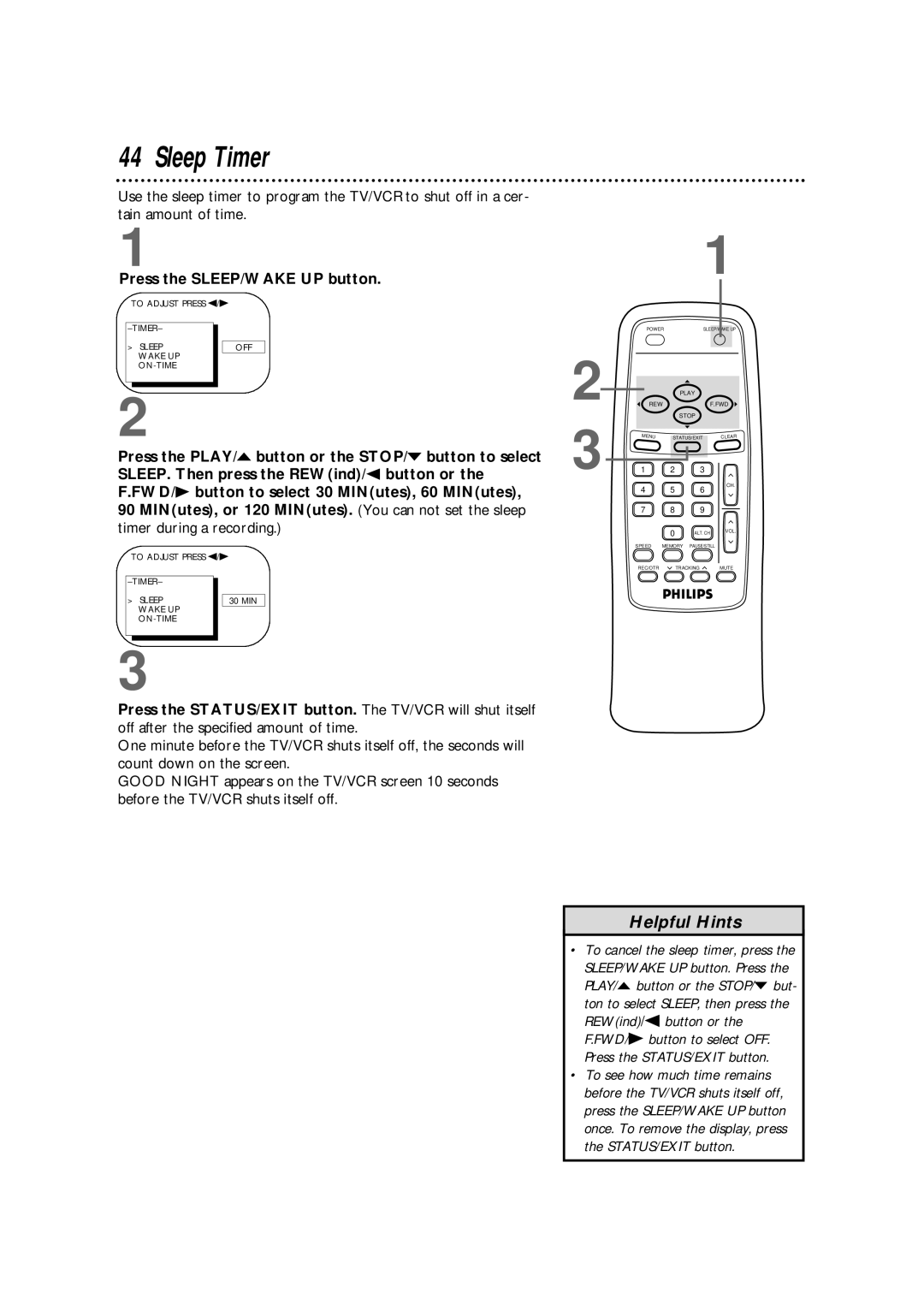 Philips CCB 092AT owner manual Sleep Timer, Press the SLEEP/WAKE UP button 