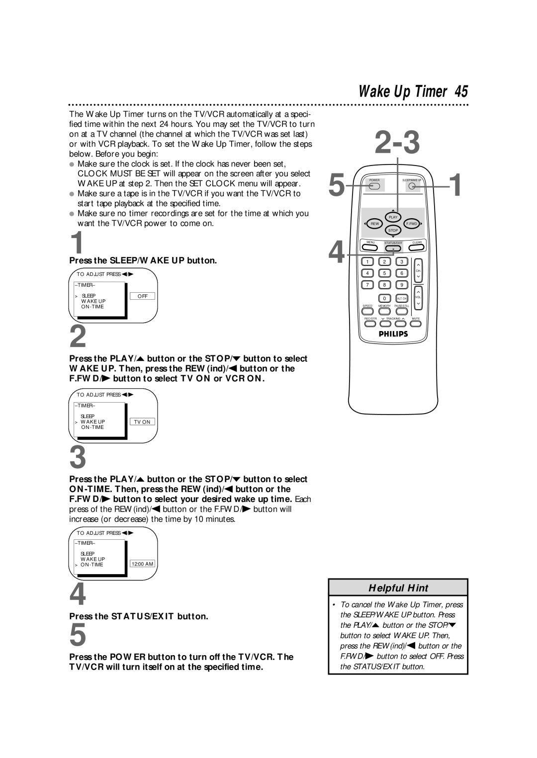 Philips CCB 092AT owner manual Wake Up Timer 