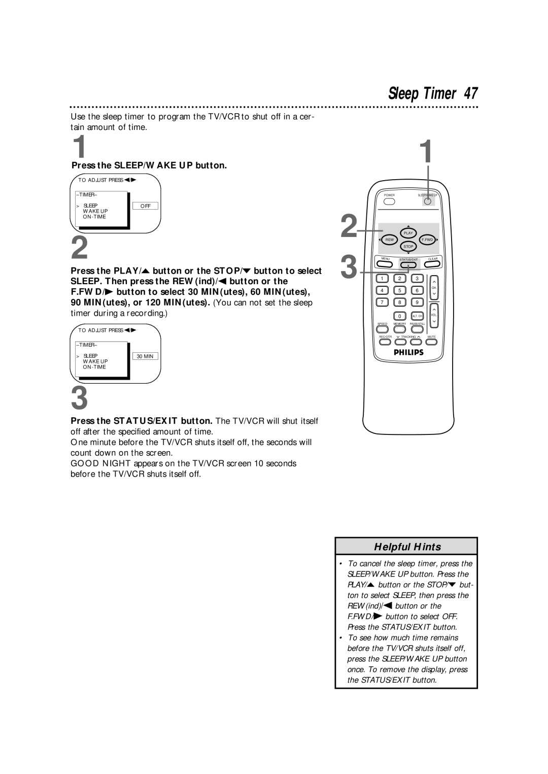 Philips CCB190AT, CCB 132AT, CCB 192AT owner manual Sleep Timer, Press the SLEEP/WAKE UP button 