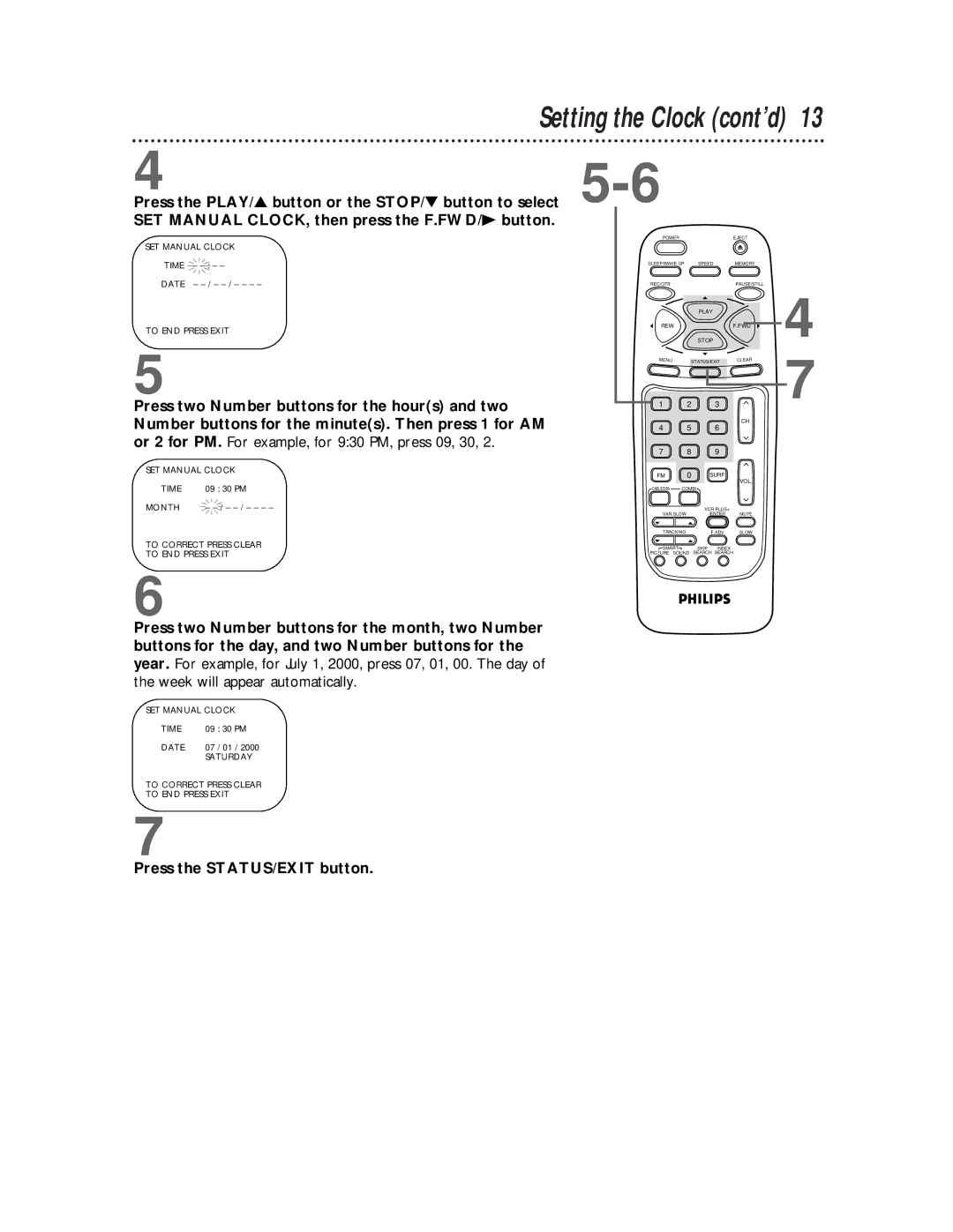 Philips CCB 194AT, CCB 134AT owner manual Setting the Clock cont’d 