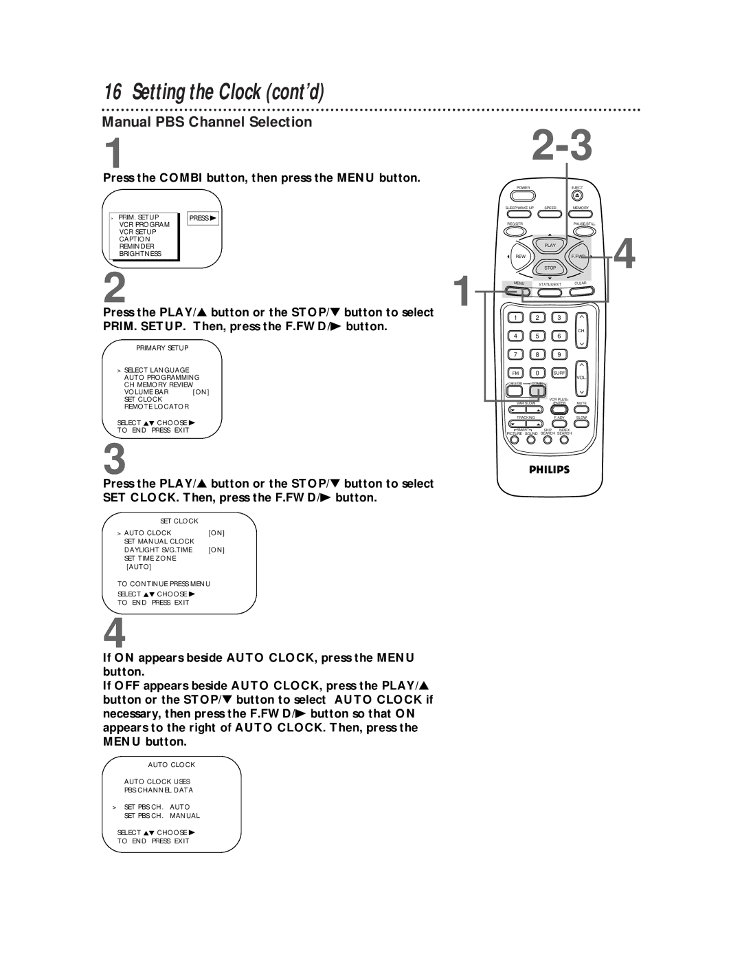 Philips CCB 134AT, CCB 194AT owner manual Manual PBS Channel Selection 