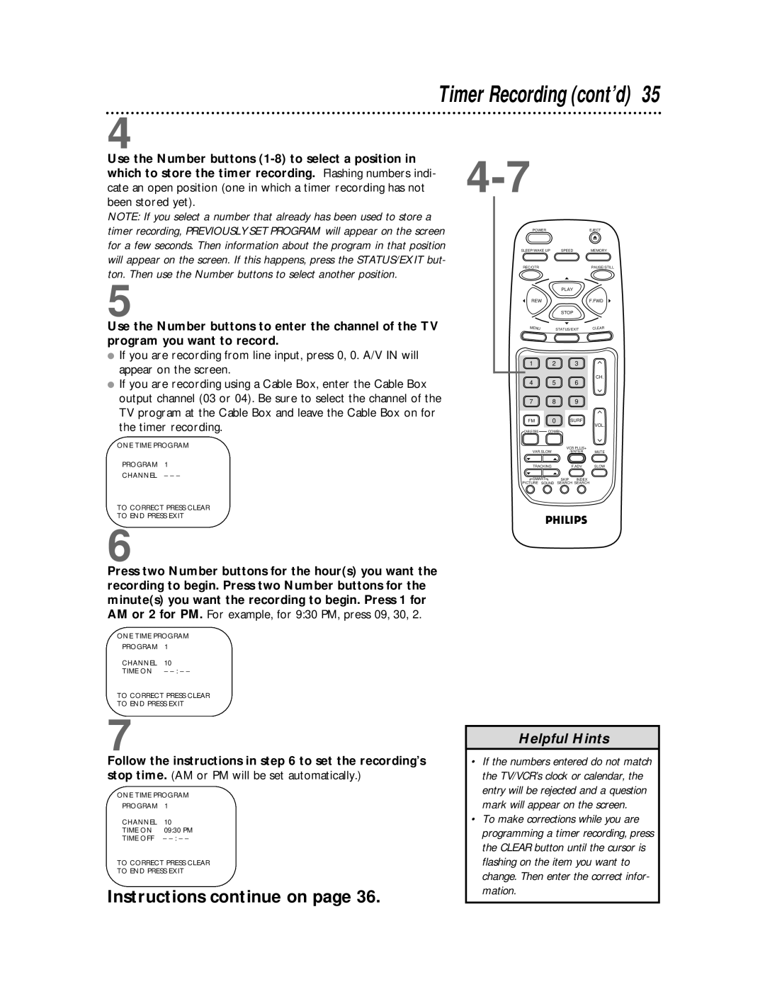 Philips CCB 194AT, CCB 134AT owner manual Timer Recording cont’d 