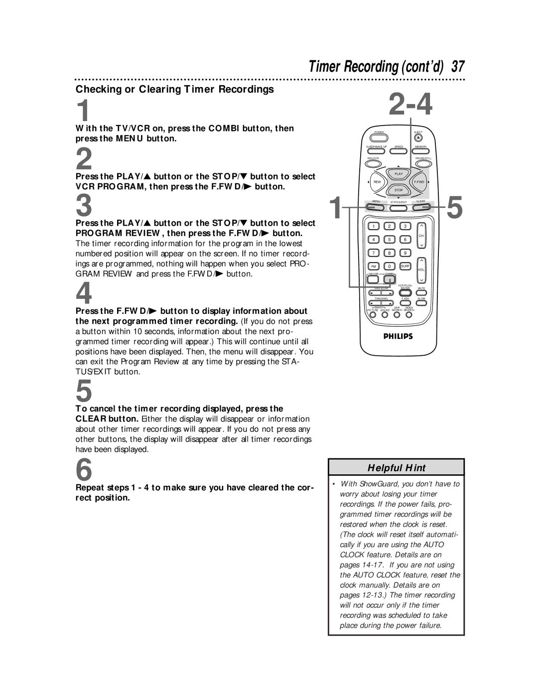 Philips CCB 194AT, CCB 134AT owner manual Checking or Clearing Timer Recordings 