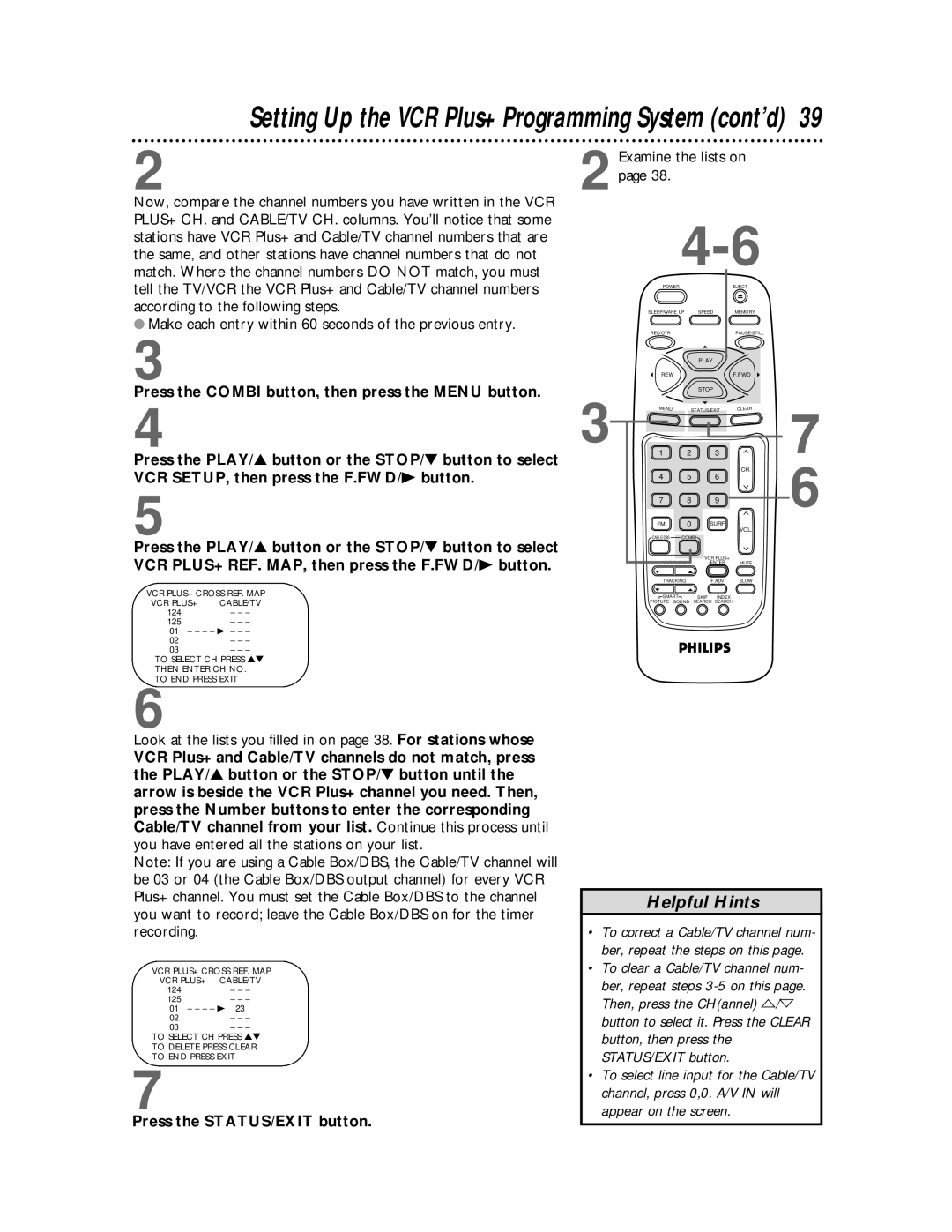 Philips CCB 194AT, CCB 134AT owner manual Setting Up the VCR Plus+ Programming System cont’d 