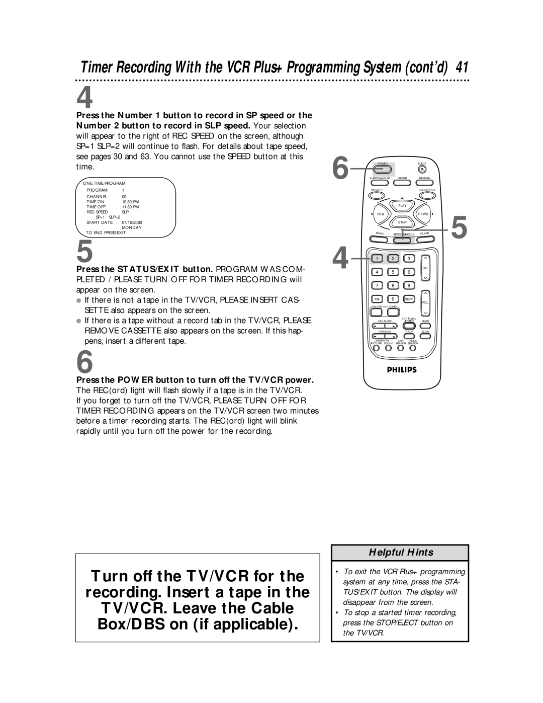 Philips CCB 194AT, CCB 134AT owner manual Timer Recording With the VCR Plus+ Programming System cont’d 