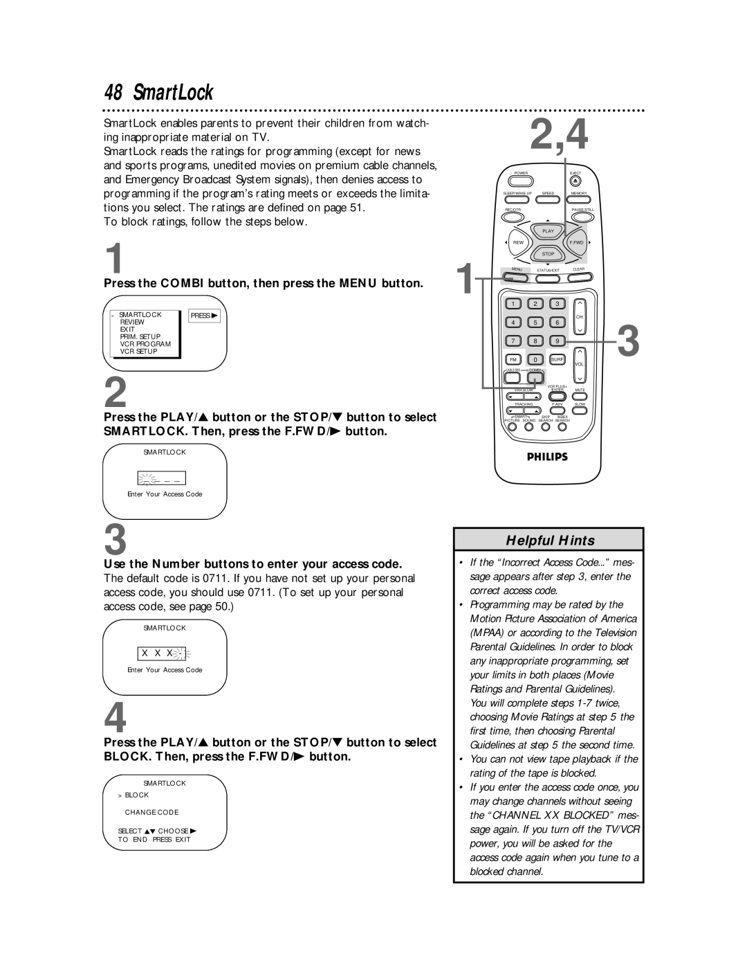 Philips CCB 134AT, CCB 194AT owner manual SmartLock, To block ratings, follow the steps below 