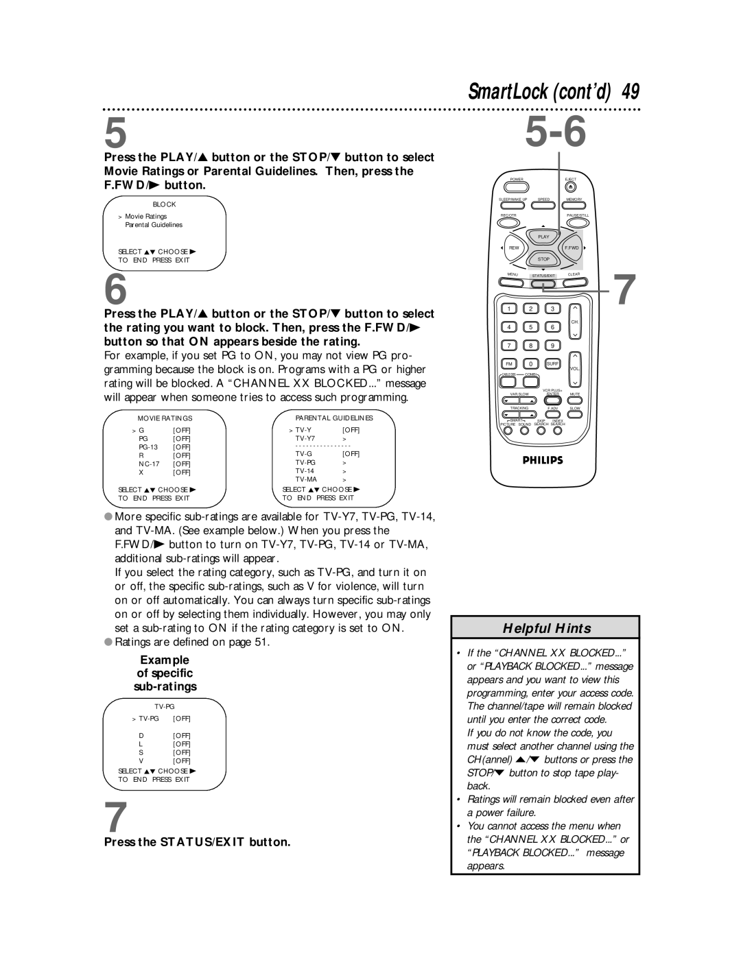 Philips CCB 194AT, CCB 134AT owner manual SmartLock cont’d, Ratings are defined on, Example Specific Sub-ratings 