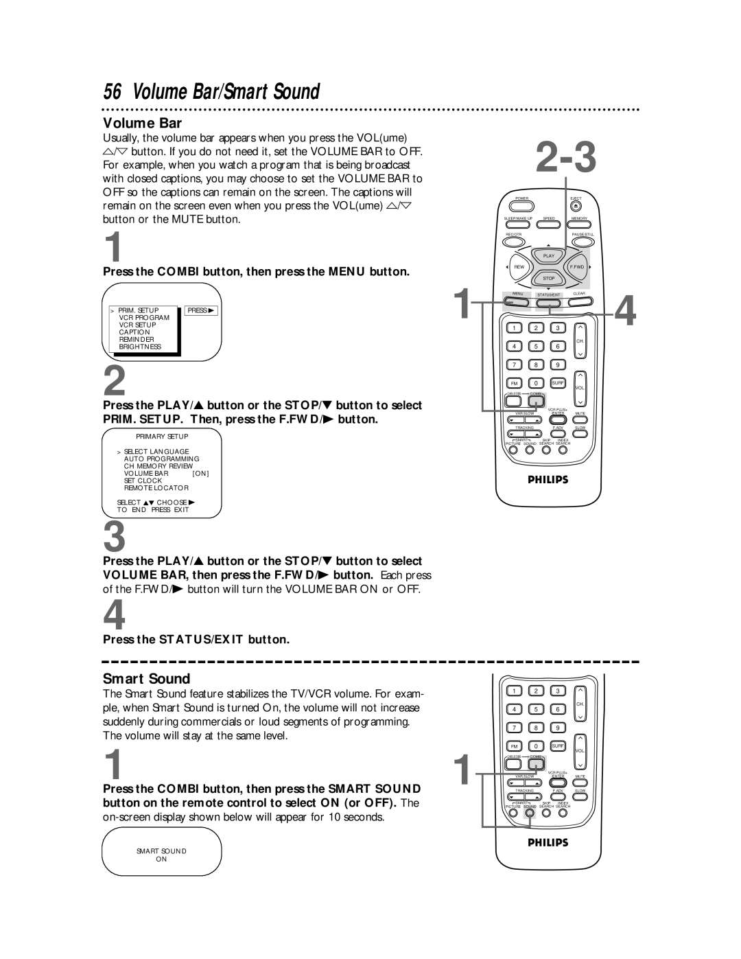 Philips CCB 134AT, CCB 194AT owner manual Volume Bar/Smart Sound, Volume will stay at the same level 