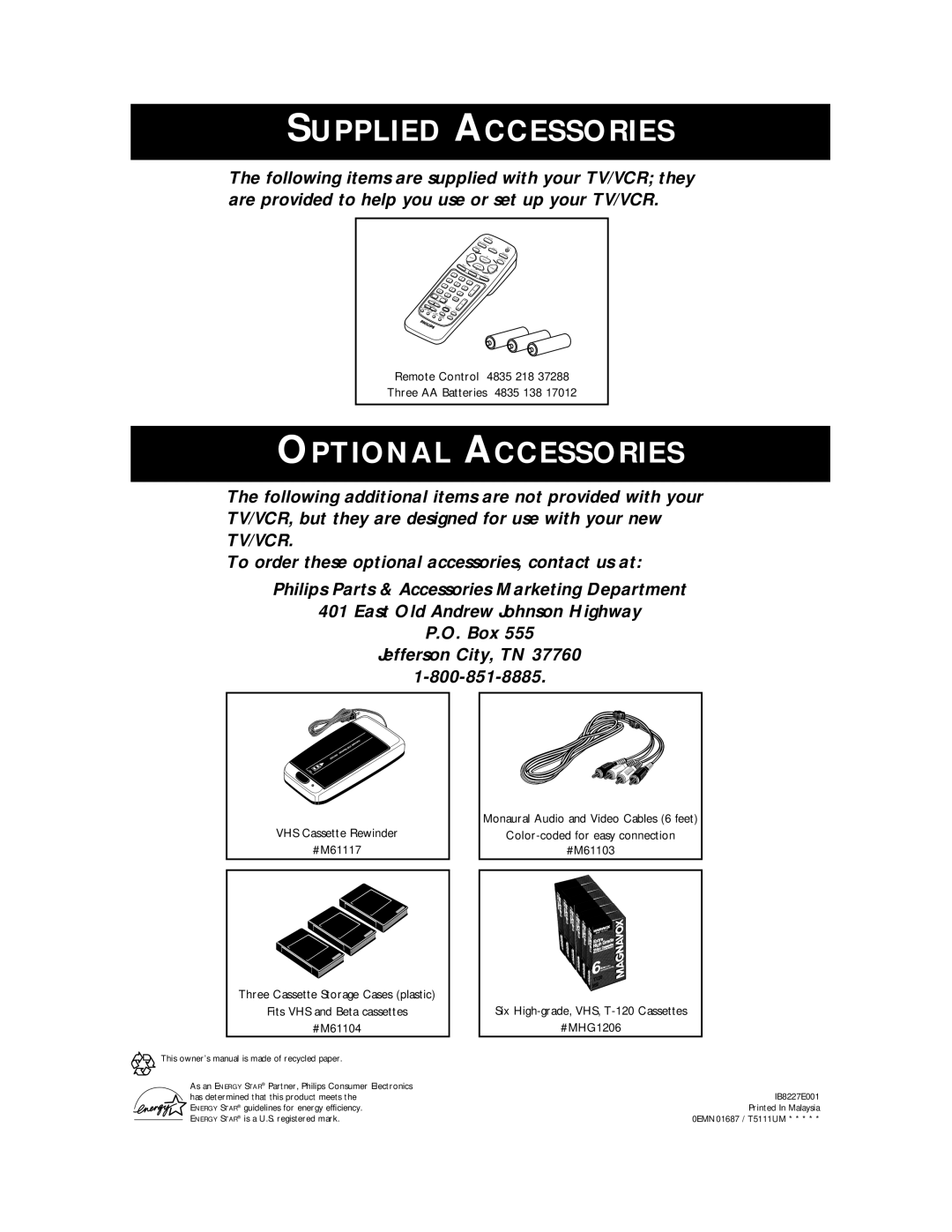 Philips CCB 134AT, CCB 194AT owner manual Supplied Accessories 