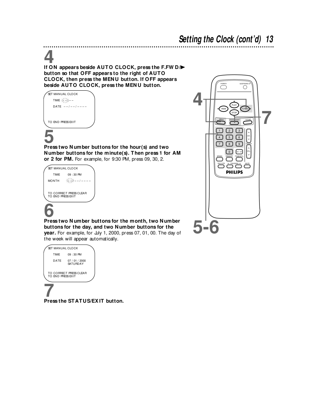 Philips CCB 252AT owner manual Setting the Clock cont’d 