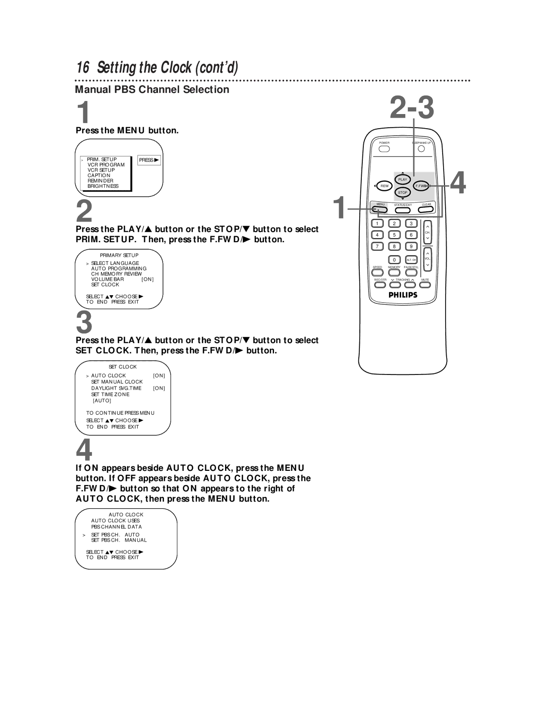 Philips CCB 252AT owner manual Manual PBS Channel Selection 