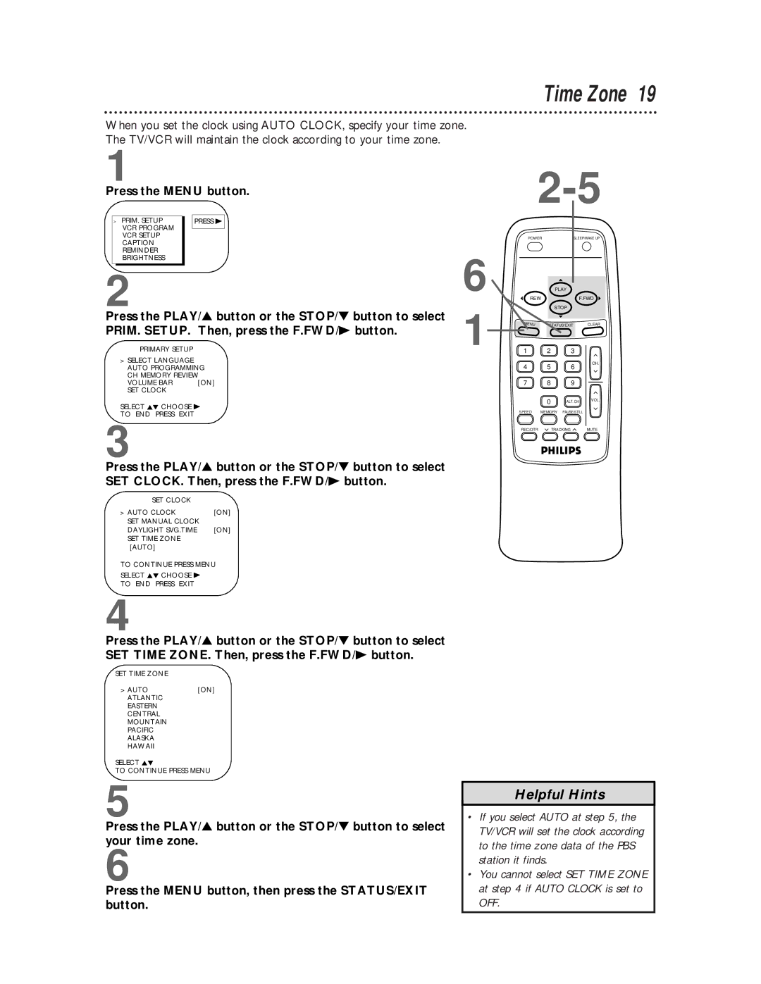 Philips CCB 252AT owner manual Time Zone 