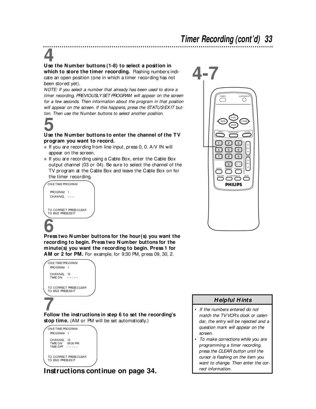 Philips CCB 252AT owner manual Timer Recording cont’d 