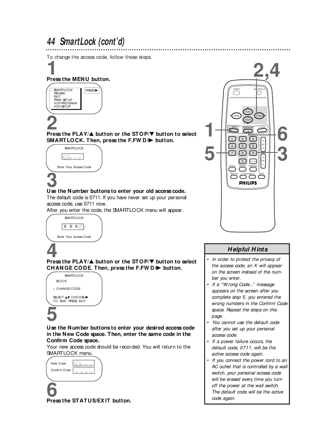 Philips CCB 252AT owner manual To change the access code, follow these steps 