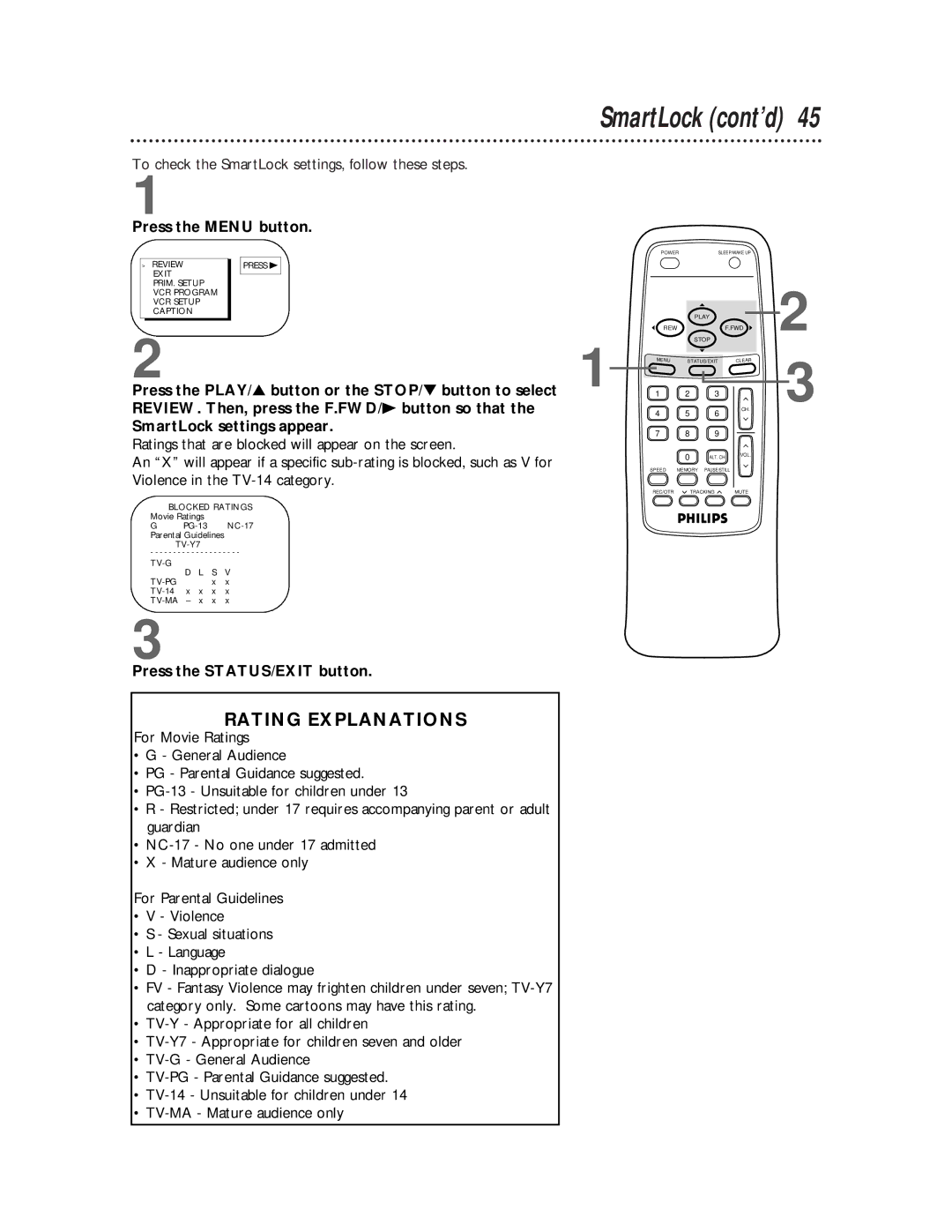 Philips CCB 252AT owner manual Rating Explanations 