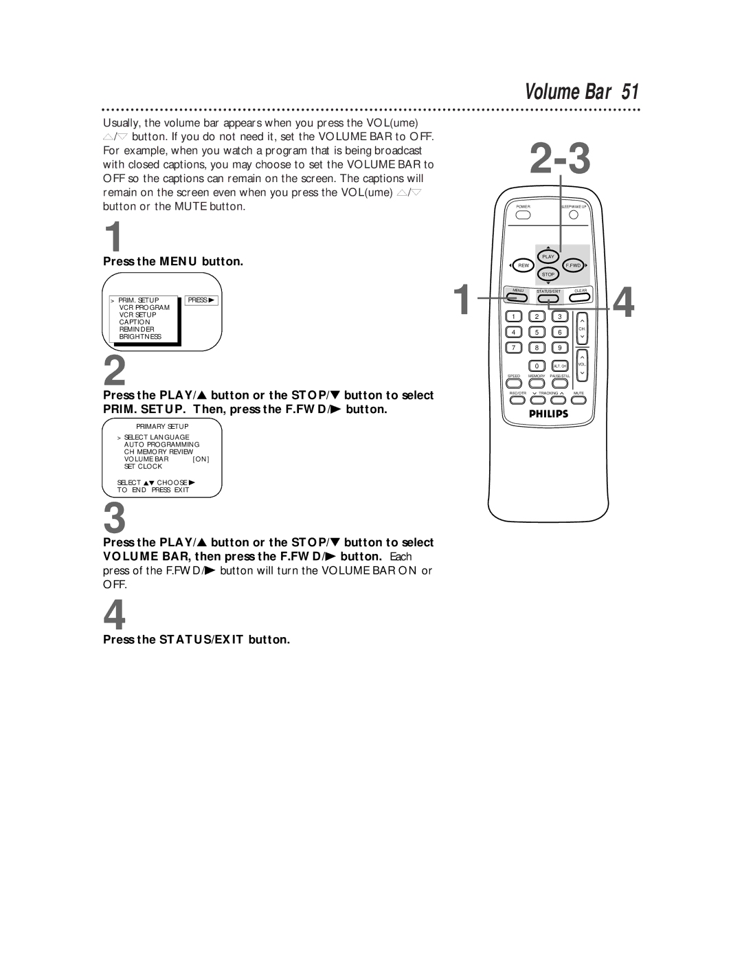 Philips CCB 252AT owner manual Volume Bar 