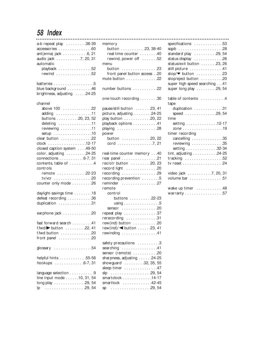 Philips CCB 252AT owner manual Index, Memory 