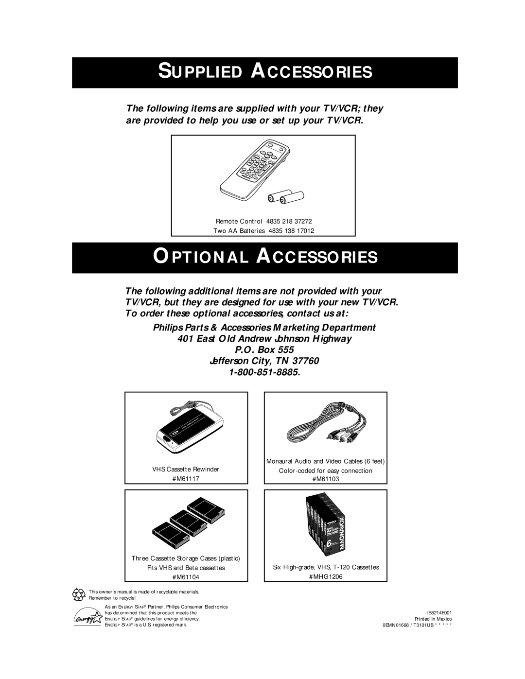 Philips CCB 252AT owner manual Supplied Accessories 