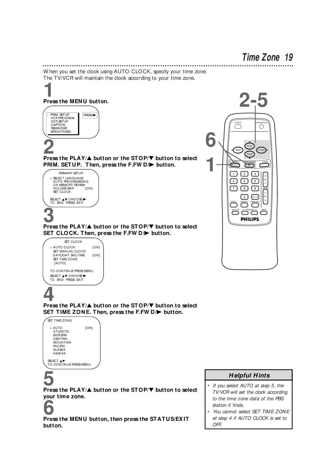 Philips CCB130AT owner manual Time Zone 