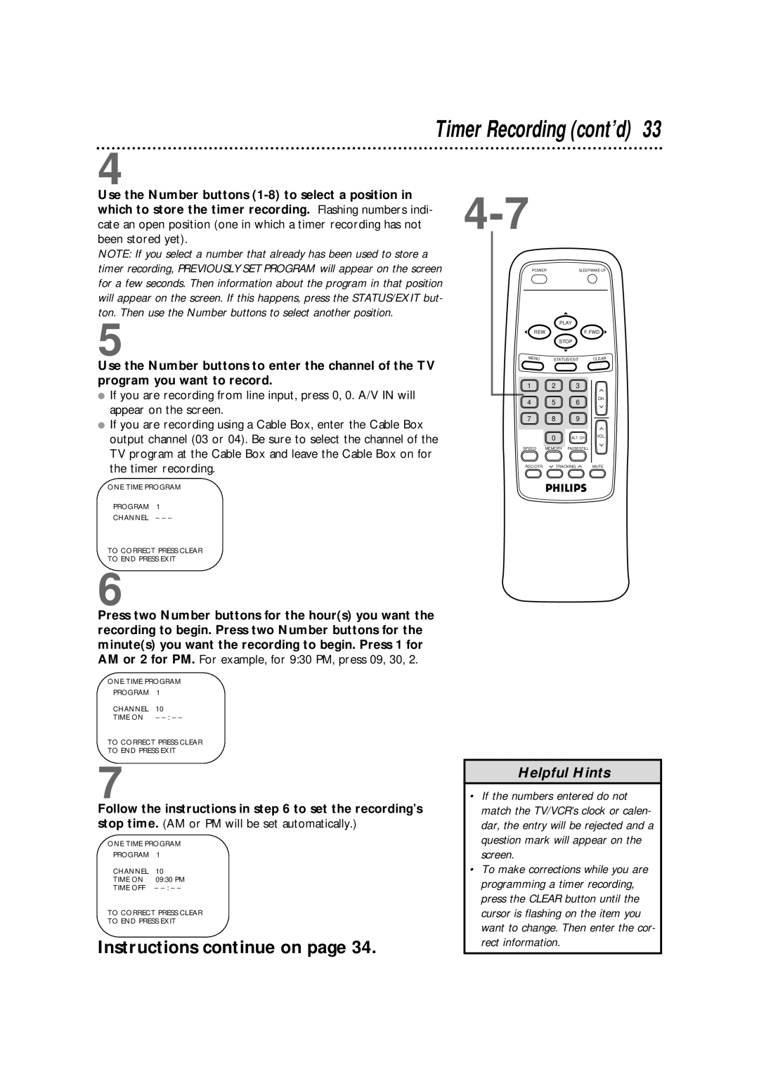 Philips CCB130AT owner manual Timer Recording cont’d 