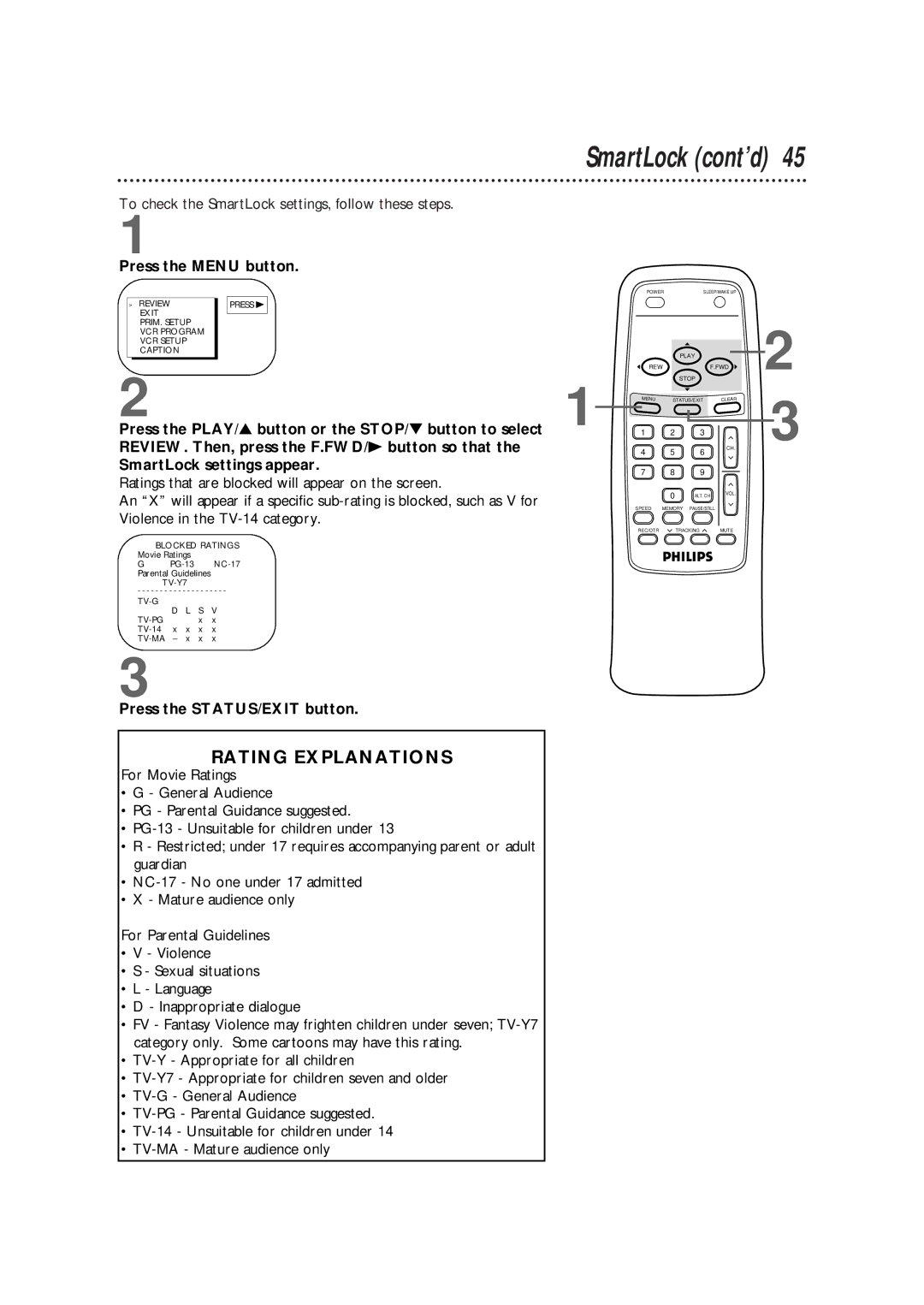 Philips CCB130AT owner manual Rating Explanations 