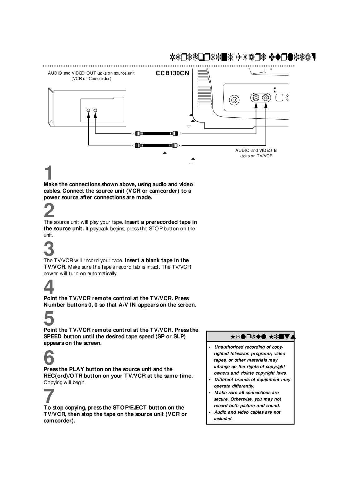 Philips CCB190CN, CCB130CN owner manual Rerecording Tape Duplication, Different brands of equipment may operate differently 