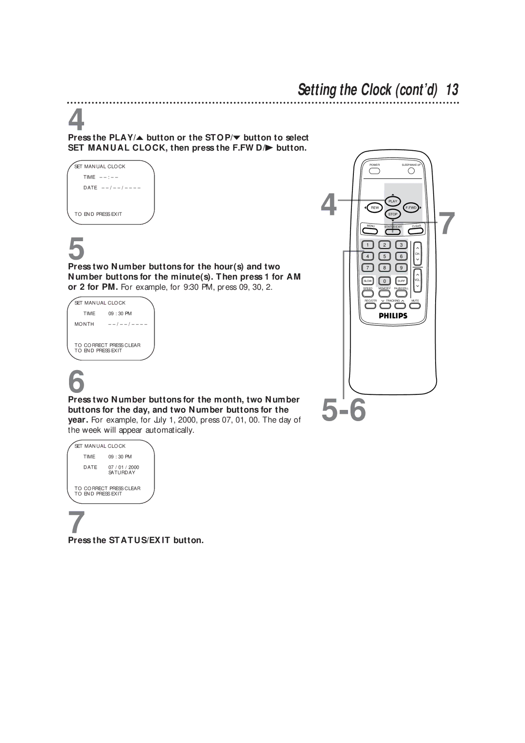 Philips CCB193AT99 owner manual Setting the Clock cont’d 