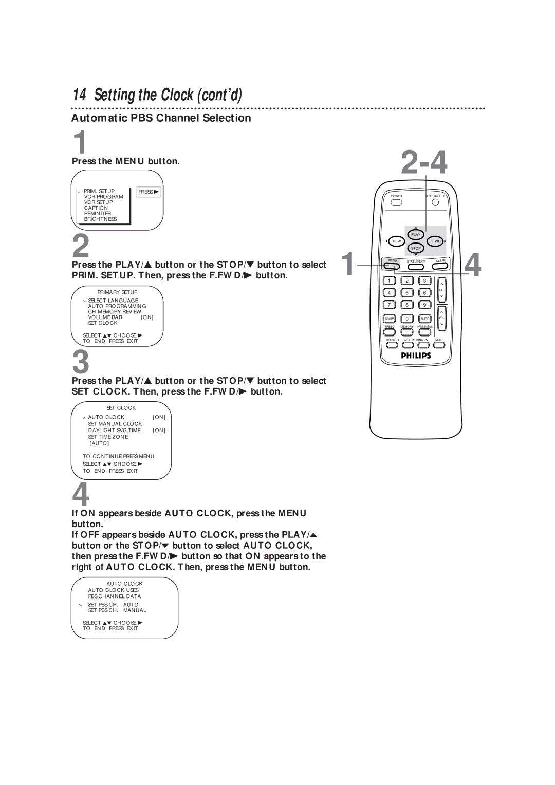 Philips CCB193AT99 owner manual Automatic PBS Channel Selection 