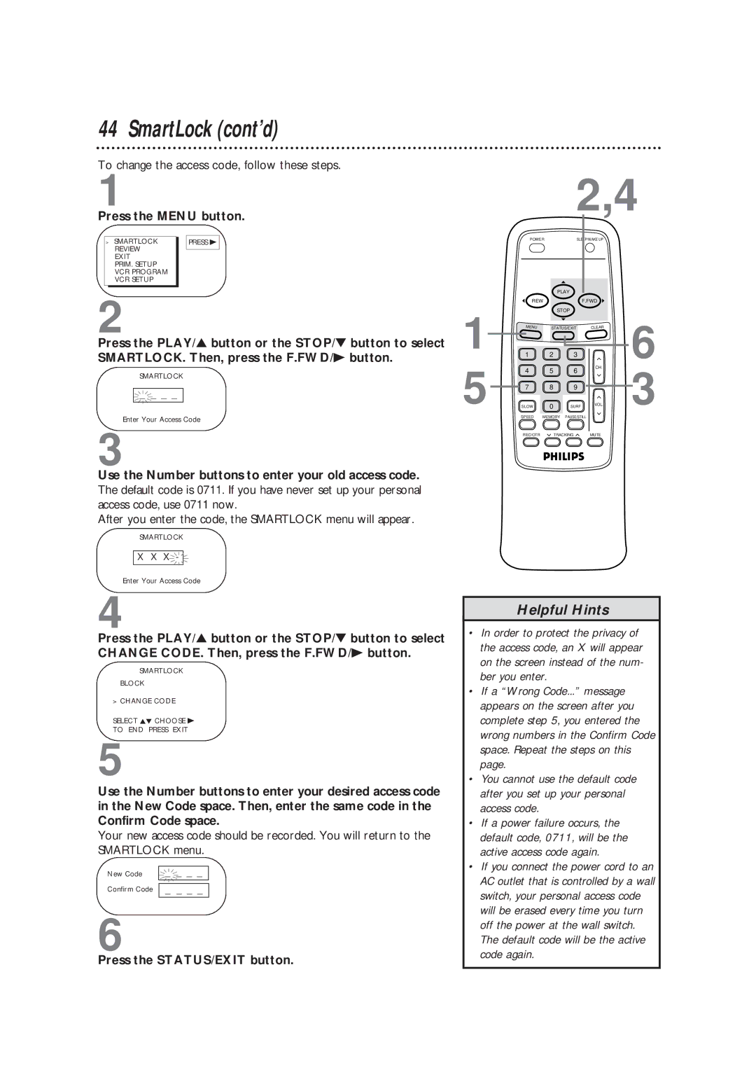 Philips CCB193AT99 owner manual To change the access code, follow these steps 