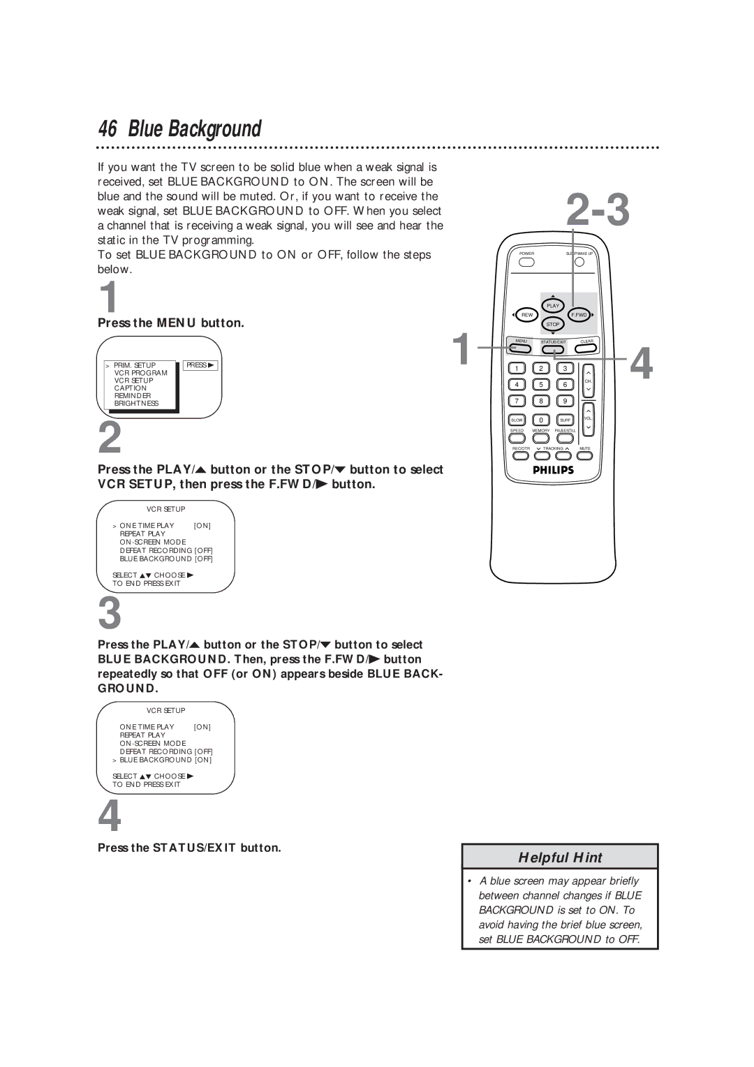 Philips CCB193AT99 owner manual Blue Background, Ground 